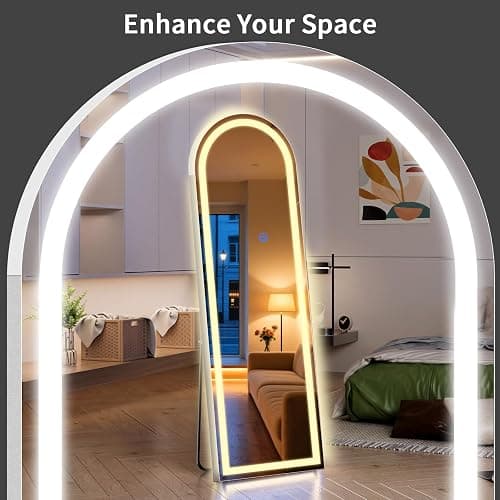 InfiniGlass Arch Full Length Standing Mirror with LED Lights, 56"x20" Lighted Mirror with Dimming & 3 Color Lighting, Tall Mirror Full Body for Bedroom, Dressing Room thumbnail 4