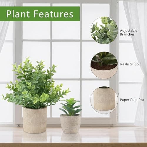 ALAGIRLS 4 Pack Small Fake Plants, 10" Artificial Plants Indoor Eucalyptus/Rosemary/Succulents, Small Faux Plants in Pulp Pot for Bathroom Bedroom Kitchen Office Living Room Decor thumbnail 5