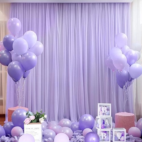 10x10ft Purple Tulle Backdrop Curtain for Parites, Sheer Backdrop Curtains for Wedding Baby Shower Birthday Party Photo Shoot Decorations thumbnail 8
