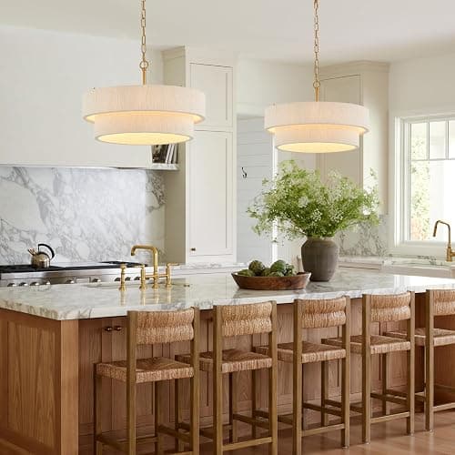 ELYCCUPA 20”Hand Woven Rattan Chandelier Boho Pendant Light Adjustable Coastal Pendant Light for Kitchen Island Dining Living Room, White, UL Listed thumbnail 4