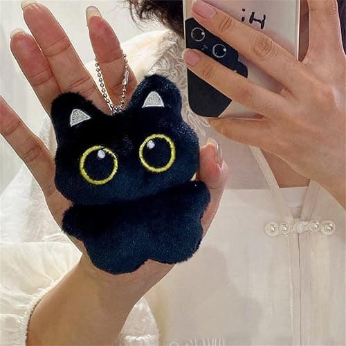 HUIJUFU Black Cat Plush Keychain Purse Charm - Cute Bag Charms Gifts for Women thumbnail 8