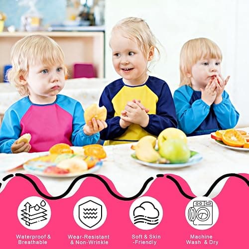 Yeunmu Kids Painting Apron 2 Pack, Waterproof Toddler Art Smock, Artist Smock for Kids Age 2-8 with Long Sleeve and 3 Pockets thumbnail 6