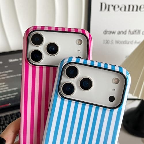 Longlayss Compatible with iPhone 17 Pro Case Cute Aesthetic Striped Phone Case for Women Girl Shockproof Slim TPU and Hard PC Protective Cover (Blue) thumbnail 9