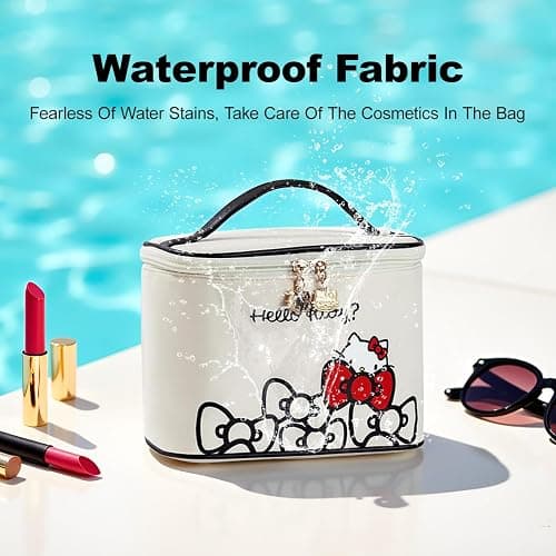 Vimanllie Makeup Bag Large Waterproof Cosmetic Bag with Dedicated Brush Holder, Cute Printed Makeup Organizer for Women Traveling,Portable Toiletry Bag for Girls thumbnail 8