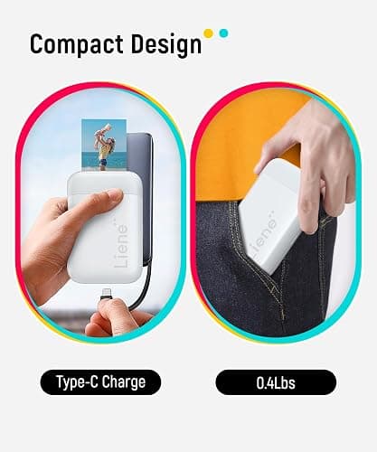 Liene Pearl K100 2x3” Photo Printer, Mini Instant Portable Color Picture Printer Bundle 50 Zink Adhesive Paper, Bluetooth 5.2 Compatible w/iOS & Android Small Phone Sticker for iPhone Smartphone White thumbnail 2