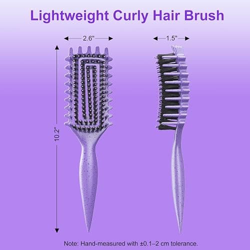 Curly Hair Brush, Curl Defining Brush with Soft Boar Bristles Detangling Tangled Glides, Wide-Teeth Design Effortlessly Shaping & Defining Curls, Curling Definer for Wet & Dry Hair (Purple) thumbnail 6
