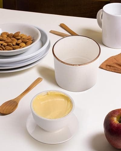 Jersinwei French Butter Dish, Butter Crock for Counter with Water Line, Ceramic Butter Keeper for Spreadable Butter - Chrismas Gift Home Kitchen Decor - Reactive Glaze Collection - White thumbnail 7