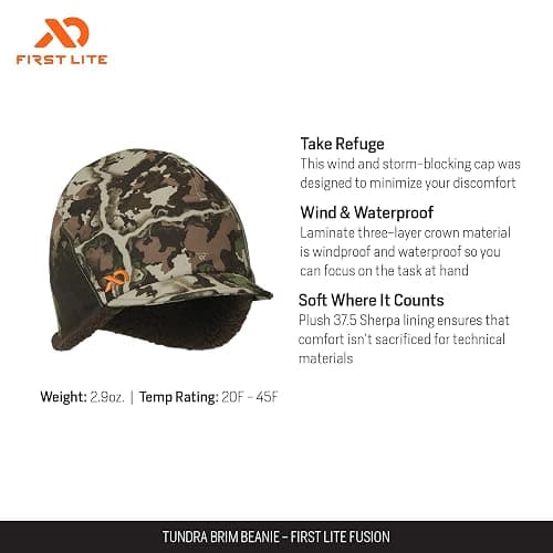 First Lite Tundra Brim Beanie - Warm Fleece Camo Hunting Hat thumbnail 2