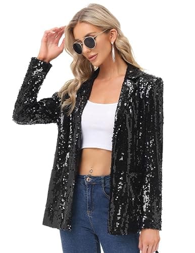 KANCY KOLE Women's Sequin Jackets Open Front Blazer Jacket Casual Long Sleeve Sparkly Cardigan Coat with Pocket S-XXL thumbnail 4
