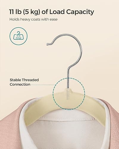 SONGMICS Velvet Hangers, Non-Slip Clothes Hangers with Shoulder Notches, Pants Bar, 360° Swivel Hook, Space-Saving, for Closet, 50 Pack, Summer Sand UCRF029K05 thumbnail 6