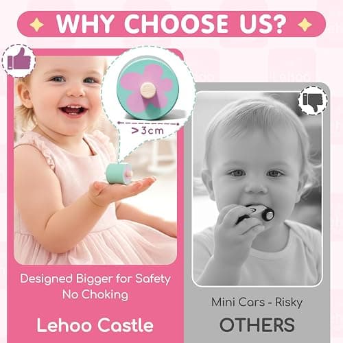 Lehoo Castle Wooden Car Ramp Toys for 1 Year Old Girl Birthday Gifts, Unicorn Montessori Toys for One Year Old, Wooden Race Track with 4 Rollers Toddler Toys for 2 Year Old Girl thumbnail 3