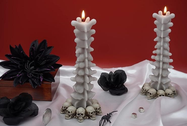 Zellinni Spine Candle for Halloween Decor - Premium Unscented Soy Candle w/Cotton Wick for Clean Burn - Goth Room Decor Vertebra Candles for Parties, Home, Rituals, Halloween Decorations Indoor - Gray - Grey white bone thumbnail 7