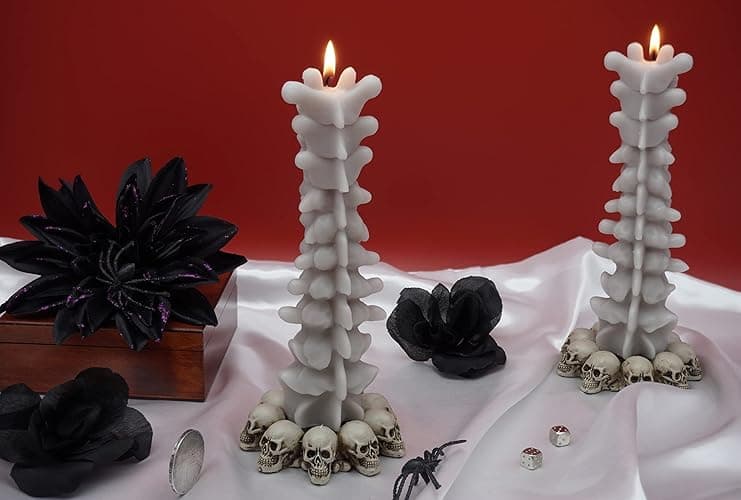 Zellinni Spine Candle for Halloween Decor - Premium Unscented Soy Candle w/Cotton Wick for Clean Burn - Goth Room Decor Vertebra Candles for Parties, Home, Rituals, Halloween Decorations Indoor - Gray - Grey white bone thumbnail 7