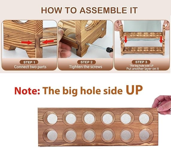 AOOHOOA Wooden Egg Holder & Storage-3Tier /36-Hole Stackable Holds Fresh Eggs, Farmhouse Eggs Rack Wood, Rustic Countertop Chicken Egg Organizer Wood with Distressed Finish for Home Kitchen Decoration thumbnail 6
