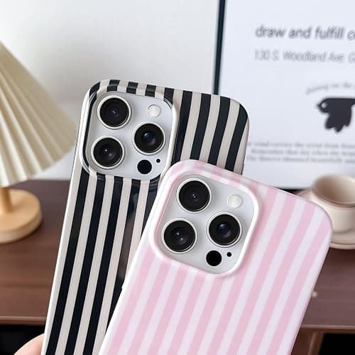 Yeddabox for iPhone 16 Pro Case Cute Striped Phone Case Soft TPU Slim Shockproof Phone Cover for Women Girls, Pink thumbnail 3