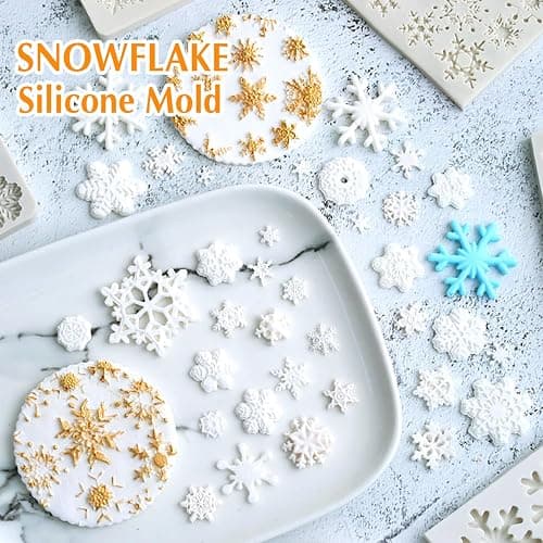 Christmas Fondant Mold Set of 5 Pieces- 3D Snowflake, Christmas Tree, Reindeer, Holly Leaf, Cupcake Topper for Cake Decorating Tools thumbnail 5