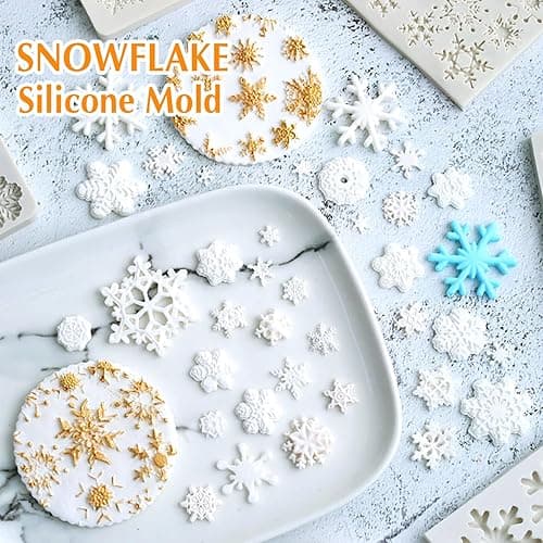 Christmas Fondant Mold Set of 5 Pieces- 3D Snowflake, Christmas Tree, Reindeer, Holly Leaf, Cupcake Topper for Cake Decorating Tools thumbnail 6