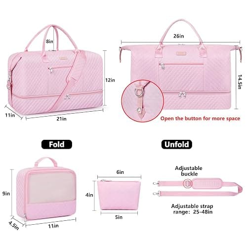 ITIEZY Weekender Bag for Women 21.5" Travel Duffel Large Carry On Bag 3PCS | Nylon Duffel Bag with Waterproof Shoe Compartment, Crossbody Bag and Toiletry Bag, Travel Weekend Hospital Overnight Gym Bag thumbnail 7