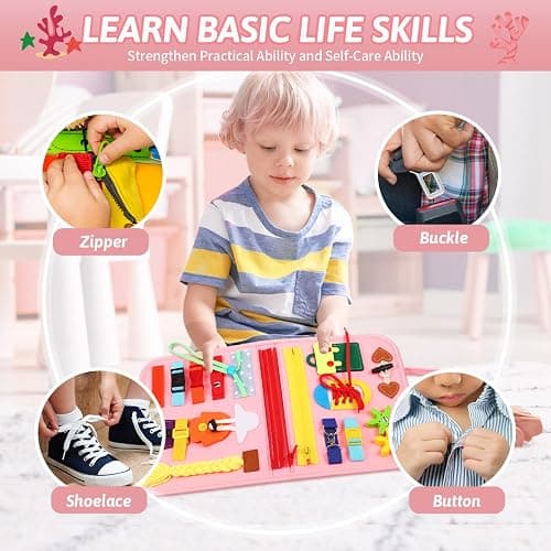 8 in 1 Toddler Busy Board for 1 Years Old, Montessori Toy Busy Book for Toddlers 1-3 Educational Toy Activity for Basic Motor Skills, Kid Travel Essential 2-4 Yr Christmas Birthday Gift for Girl thumbnail 5