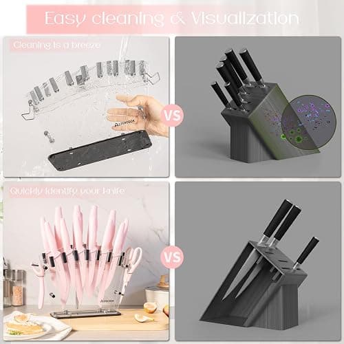 Astercook Knife Set with Block and Sharpener, 22 Piece Kitchen Knife Set Dishwasher Safe, Space-Saving Clear Knife Block with Knives for Everyday Home Cooking Pink thumbnail 7
