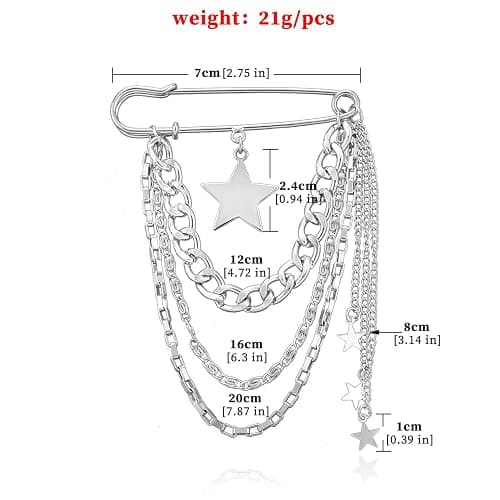 Vintage Safety Pin Brooch for Layered Chain Tassel Decorative Pins for Lapel, Sweater, Hat, Scarf, Shawl - Cute Y2K Grunge Punk Style thumbnail 4