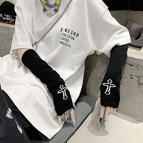 Skateboard Frog Frauen Handschuhe Goth Arm Ärmel Cool Black Moon Cross Printed Hip Hop Armstulpen thumbnail 2