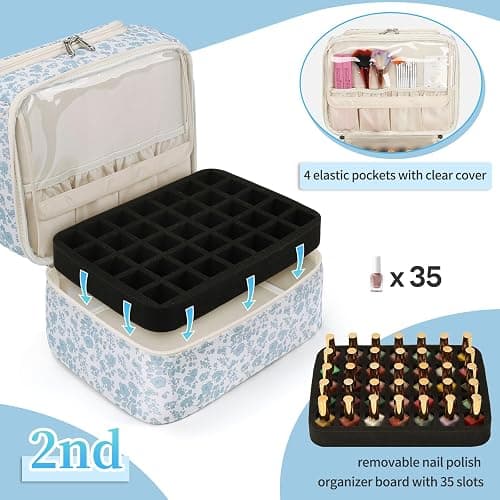 Nail Polish Organizer Case, Holds 45 Bottles & Nail Lamp, Travel Nail Tech Case thumbnail 3