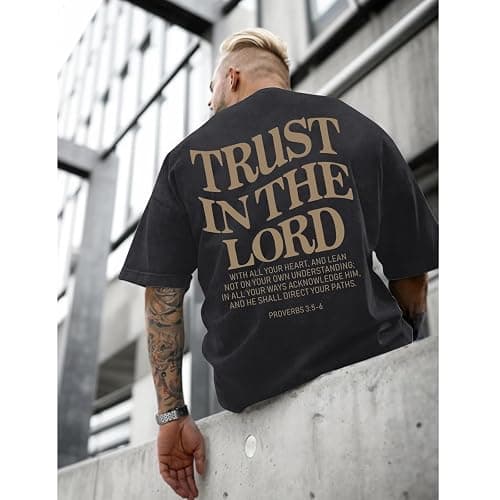Wrenpies Mens Oversized Christian Shirts God Faith Jesus Religious Tshirts Trust in The Lord Bible Verse Tees Acid Wash Tops thumbnail 3