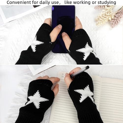 BQSAZHYJ 2 Pairs Y2K Star Gloves Autumn Winter Fingerless Star Knitted Gloves for Women Warm Thumb Hole Warmers Glove thumbnail 7