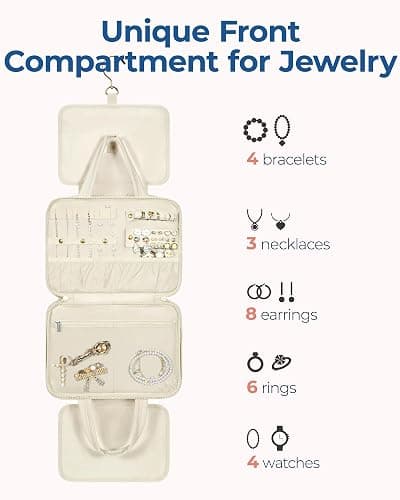 BAGSMART Travel Toiletry Bag with Jewelry Organizer, Hanging Travel Bag for Toiletries, Puffy Makeup Cosmetic Bag Organizer, Carry-on Travel Accessories Essentials, Beige-M thumbnail 3