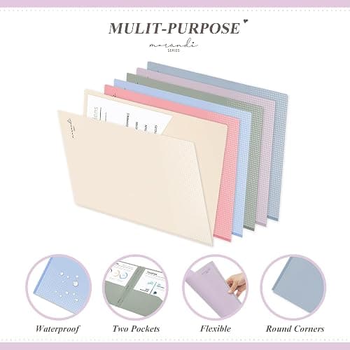 H4D Plastic 2 Pocket Folders with Prongs, Letter Size, Pastel Colors, 6 Pack thumbnail 5