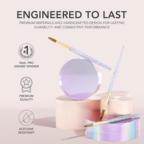 Kiara Sky Kolinsky Acrylic Nail Brush #14 – Pure Kolinsky Sable Hair, Pink Crystal Handle, Acetone Resistant, for Acrylic Application, Extensions & 3D Nail Art thumbnail 4