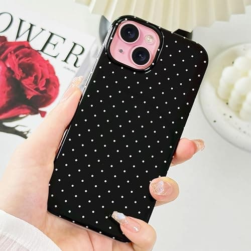 Hython for iPhone 15 Case Cute Polka Dot Aesthetic Design Simple Cover 6.1", Thin Slim Anti-Scratch Soft TPU Bumper Shockproof Rubber Protective Phone Cases for Women Girls Girly Boys, Black thumbnail 2