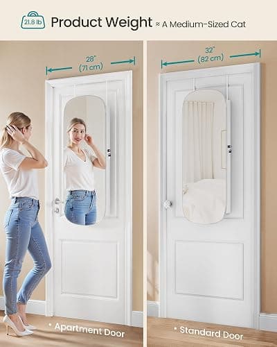 SONGMICS Jewelry Organizer, LED Jewelry Cabinet, Wall/Door Mounted | Rounded Wide Mirror with Storage, Cloud White Surface with Tan Lining, AILEAS Collection UJJC026W01 thumbnail 5