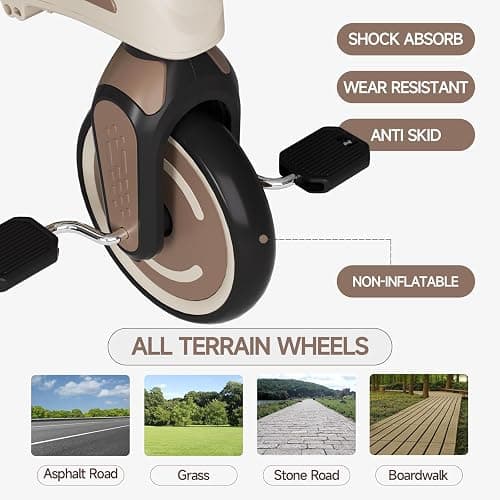 Kids Tricycle, 6 in 1 Baby's Toddler Trike with Adjustable Handle(Coffee) | Reversible Seat and Canopy, Baby Stroller for 1-6 Year Olds, All-Terrain Wheels, Best Gift Suitable for Outdoor Activities thumbnail 7