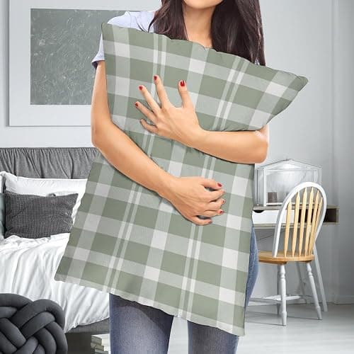 CLAPSOREI Sage Green Buffalo Plaid Throw Pillow Covers Queen Size Pack of 2 Farmhouse Rustic Gingham Checkered Pillow Shams Standard Pillowcase Decorative Pillow case for Sofa Bed 20X30 Inches thumbnail 7