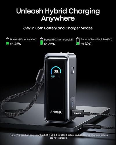 Anker Prime Power Bank, 9,600mAh Battery Pack with 65W Output Wall Charger, Supports PD 3.0 and PPS, 30W Fast Recharging, Sleek Portable Charger for MacBook Pro, iPhone 17/16 Series, Galaxy, iPad | PD 3.0 and PPS, 30W Fast Recharging, Sleek Portable Design for MacBook Pro, iPhone 15 Series, Galaxy, iPad, and More thumbnail 3