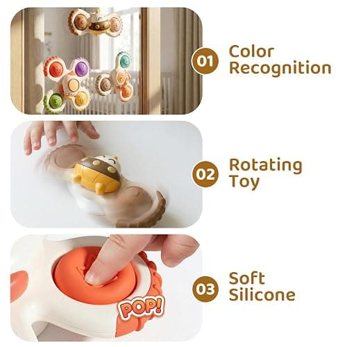 ALASOU 3PCS Pop Suction Cup Spinner Sensory Airplane Travel Toys for 1 Year Old Boy Girl Infant Toddlers|Novelty Spinning Tops 12 18 Months|1 2 Year Old Boy Birthday Gift|Baby Bath Toy Kids Ages 1-3 thumbnail 7