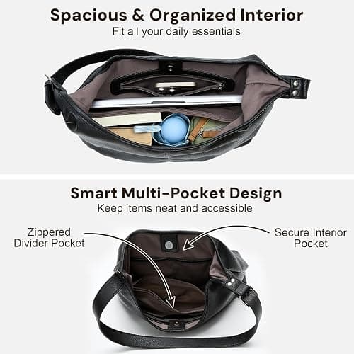 Hobo Bag for Women, Soft Vegan Leather Slouchy Shoulder Tote Purse with Matching Pouch, Adjustable Strap & Magnetic Closure thumbnail 3