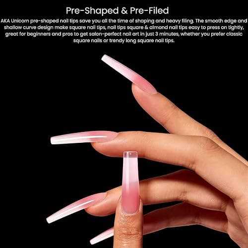 AKA Unicorn 240Pcs Soft Gel Nail Tips, Long Square Clear Full Cover Fake Nail Tips, XXL Acrylic Nail Extensions Kit, Clear Press On Nail Tips for Home Salon DIY 12 Sizes thumbnail 3