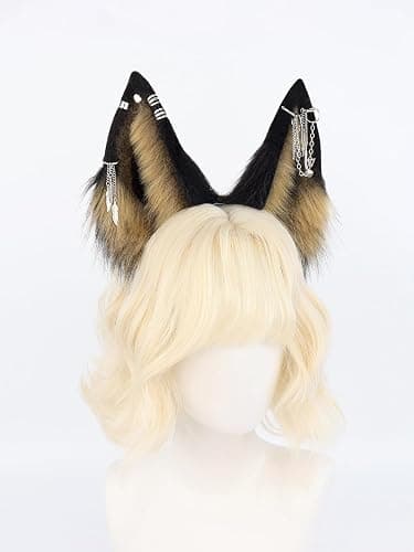 QinRuan Cat Ear HairBand Faux Fur Animal Ears Metal Chain Punk Dark Cosplay Custume Gothic Style Headwear thumbnail 2