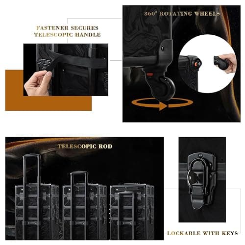 Stagiant Rolling Makeup Case 4 in 1 Cosmetology Case on Wheels Makeup Travel Case with Cosmetic Bag Key Swivel Wheels Salon Barber Case Traveling Cart Trunk Cosmetic Trolley Alpine Black thumbnail 5