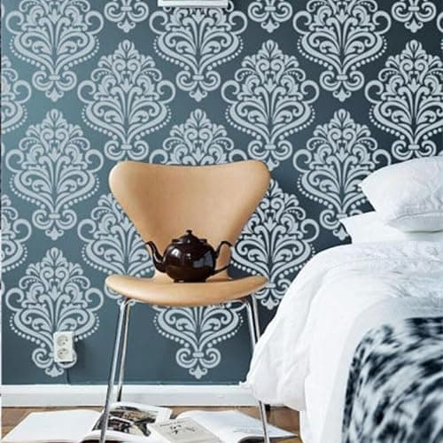 Damask Stencils for Walls 12inch Damask Stencil Large Texture Stencils Mixed Medium Layering Templates for Painting on Wood Furniture Canvas Paper Fabric thumbnail 2