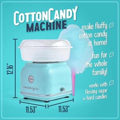 Nostalgia Classic Countertop Cotton Candy Machine, Manual, Retro Vintage Candy Maker Includes 2 Reusable Cones & Scoop, Aqua - Retro - Aqua thumbnail 2