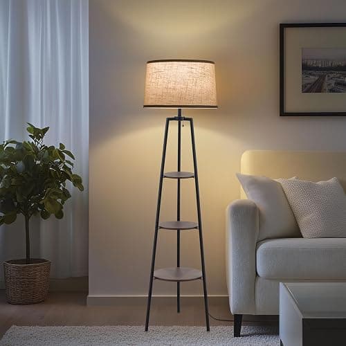 EOEYYOYB 3 Tier Shelf Floor Lamps for Living Room, Modern Standing Lamp with 3 Color Temperature Led Bulb, Tall Lamps for Bedroom and Office, Walnut - Image 1