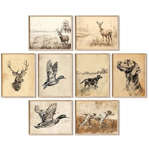 Vintage Nursery Wall Art Decor Baby Boy Room Prints Hunting Animal Canvas Wall Decor Woodland Nursery Pictures Rustic Animal Sketch Poster Vintage Cabin Artwork for Kids Bedroom 8x10x8 Inch Unframed - Image 1