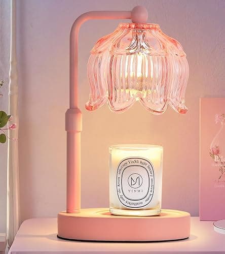 MEIXISUE Pink Flower Candle Warmer Lamp with Timer Dimmer, Adjustable Height No Flame Wax Warmer for Jar Candles, Ideal Gifts for Mom Women, ‌Housewarming New Home Bedroom Decor with 2 Bulbs - Image 1