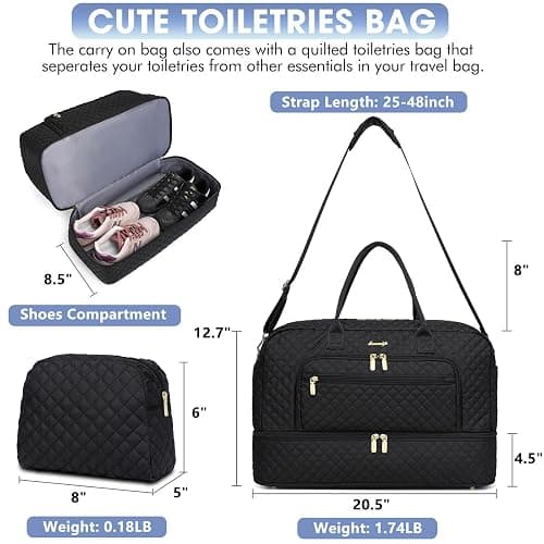 LUOCIP Large Women Travel Duffle Bag, Carry on Bag with Wet Toiletry Pocket for Overnight, Weekend, Yoga, Gym, Business Trips, Sport and Hospital, Black thumbnail 3