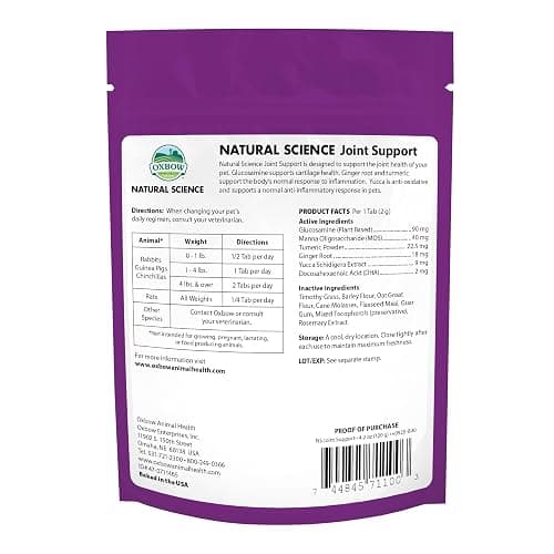 Oxbow Natural Science Joint Support, Anti Inflammatory Supplement for Rabbit & Guinea Pig, Oxbow Timothy Hay, Made with Glucosamine, Turmeric, & Yucca, Made in USA, 4.2 oz Bag thumbnail 2
