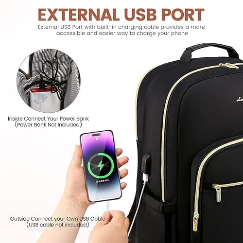 LOVEVOOK Laptop Backpack for Women 18.4 inch,Cute Womens Travel Backpack Purse,Professional Laptop Computer Bag,Waterproof Work Business College Teacher Bags Carry on Backpack with USB Port,Black-2 - 18.4 inch - Black-2 thumbnail 5